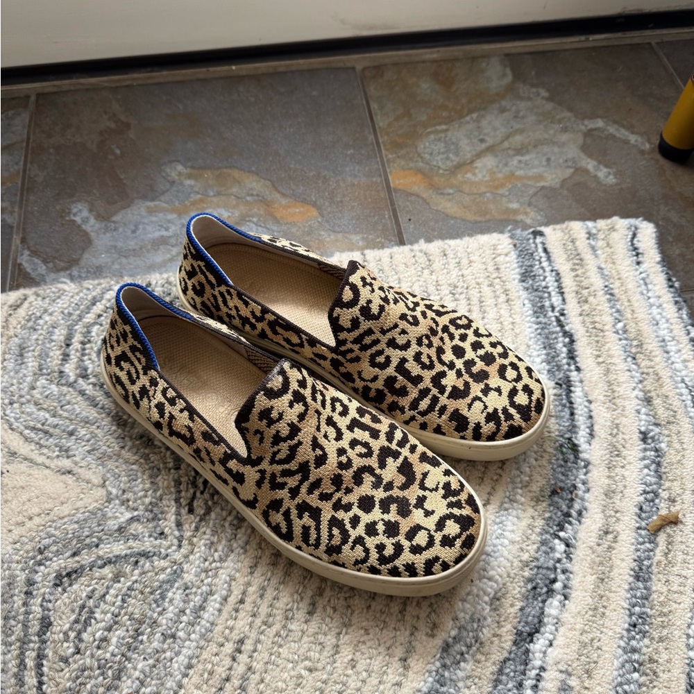 Rothy's Leopard-Print Slip-On Flats in Tan and Black